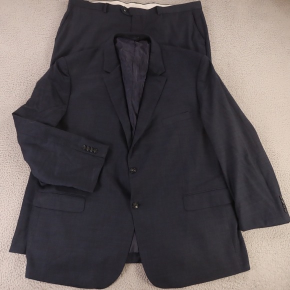 Jos A Bank Suit 3XL 3XLT Blue Hopsack Wool Cooling Summer Tailored Fit 54L 42x29